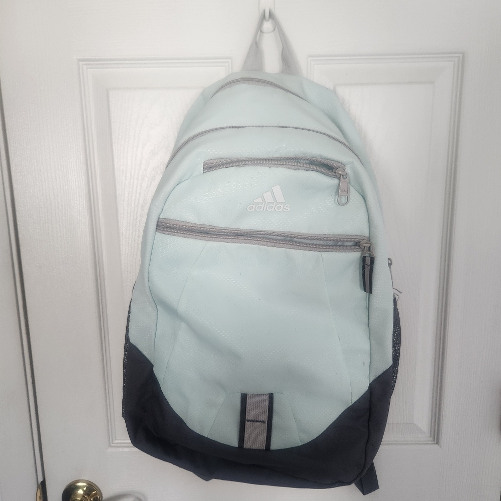 Adidas Backpack Blue with Multiple Zipper Compartments And‎ Water Bottle Pockets